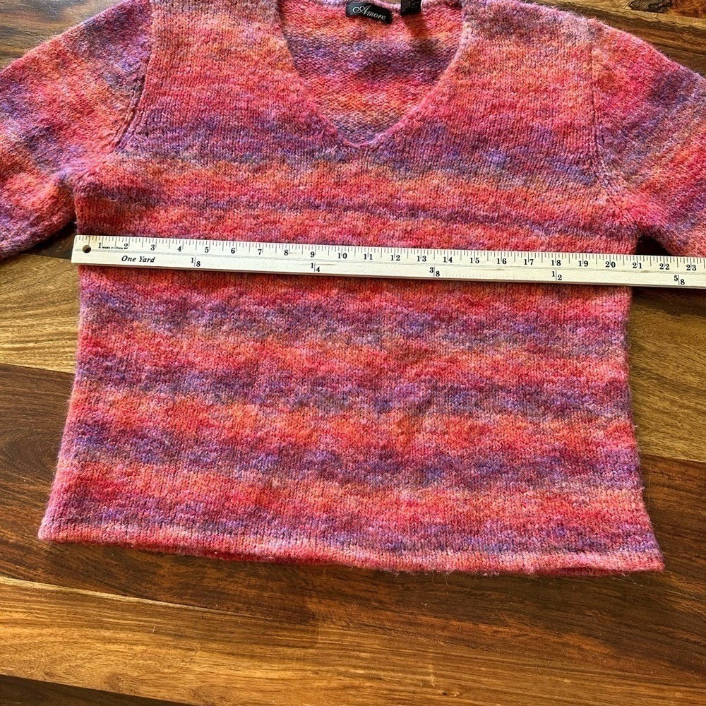 Amore Womens Wool Mohair Blend Space Dye V-Neck Sweater Pink Orange Large - Picture 6 of 8